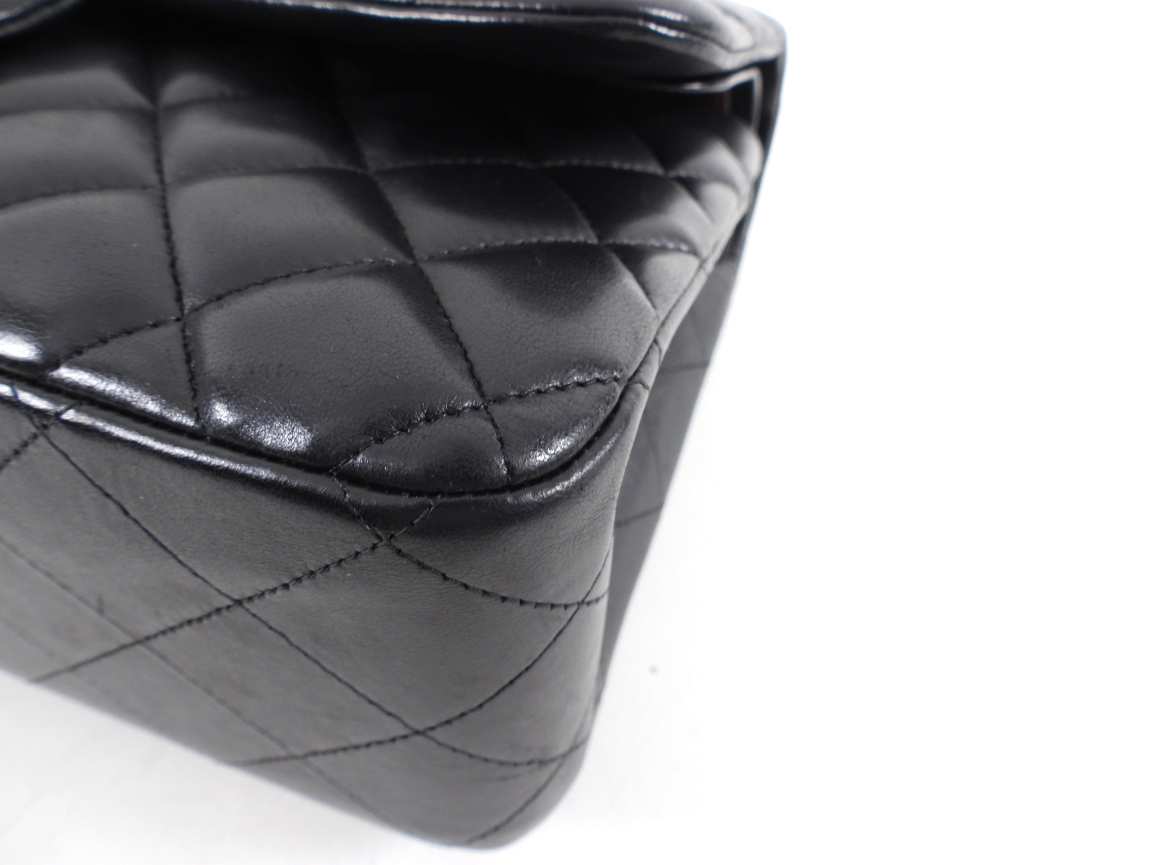 Chanel Black Lambskin Leather Jumbo Double Classic Flap Bag SHW