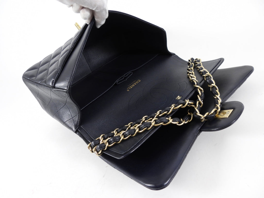 Chanel Midnight Navy Lambskin Jumbo Classic Double Flap Bag GHW