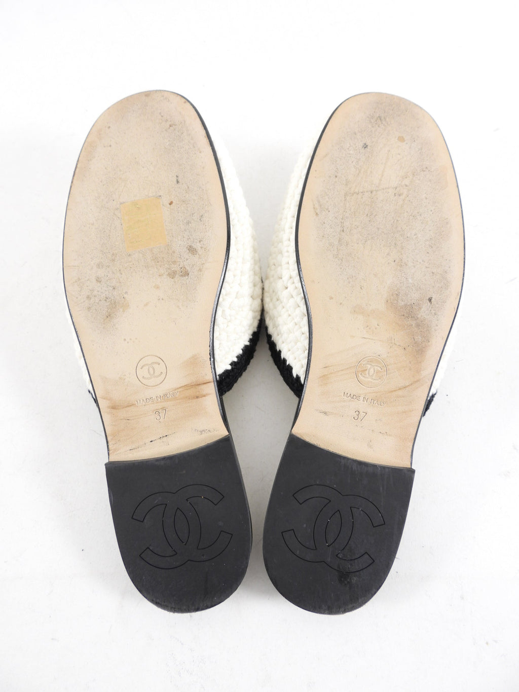 Chanel 2023 Black White Knit CC Logo Mules - 37