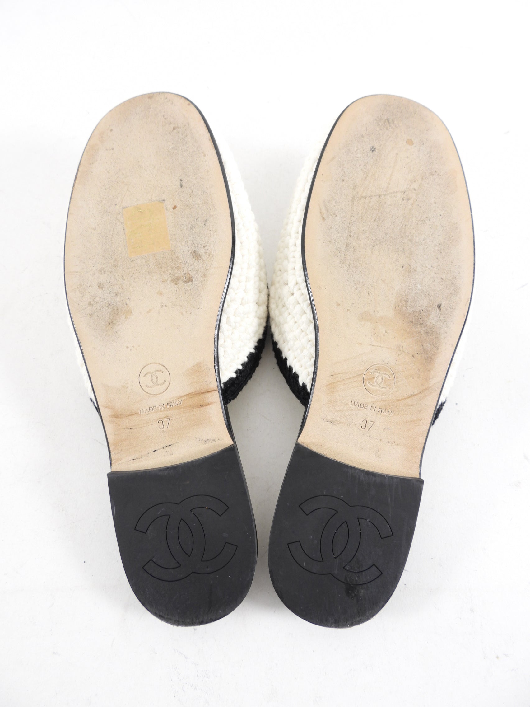 Chanel 2023 Black White Knit CC Logo Mules - 37