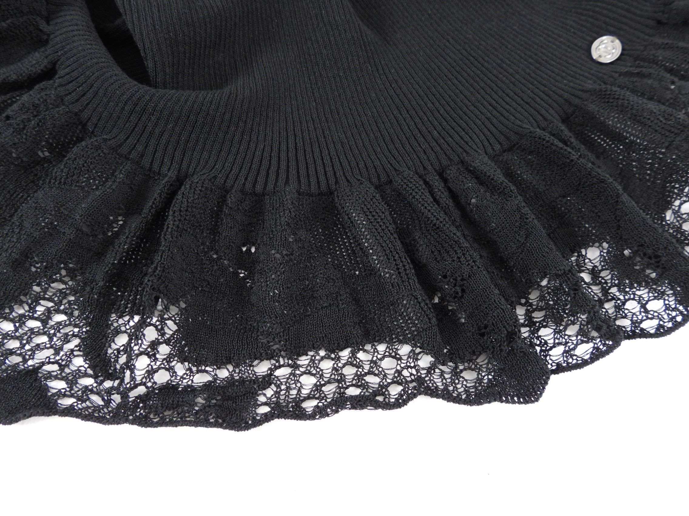 Chanel 06P Black Rib Knit Top with Lace Hem - FR42 (8/10)