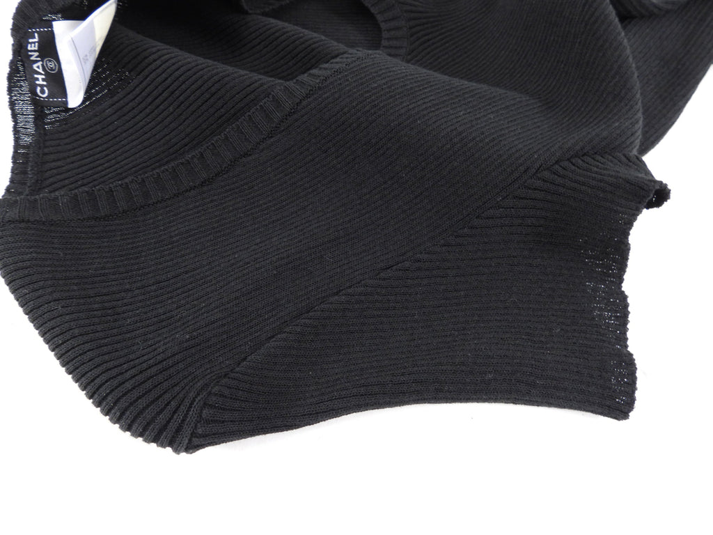 Chanel 06P Black Rib Knit Top with Lace Hem - FR42 (8/10)