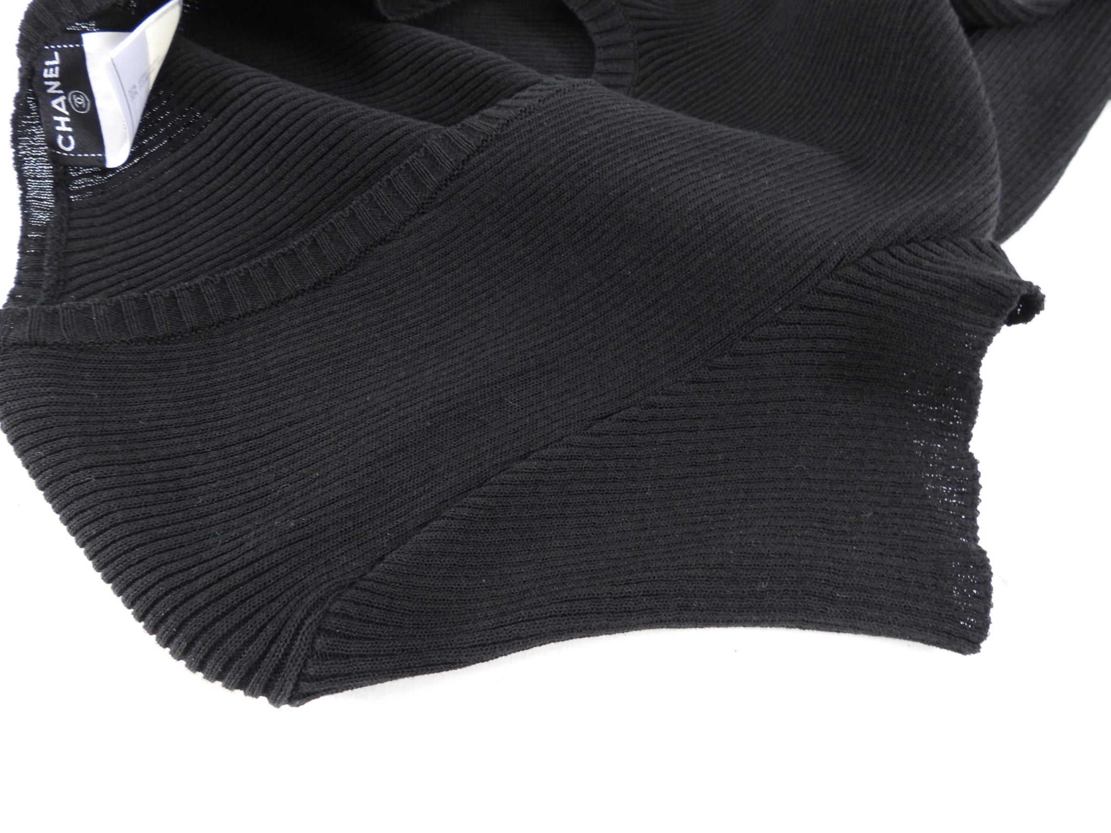 Chanel 06P Black Rib Knit Top with Lace Hem - FR42 (8/10)
