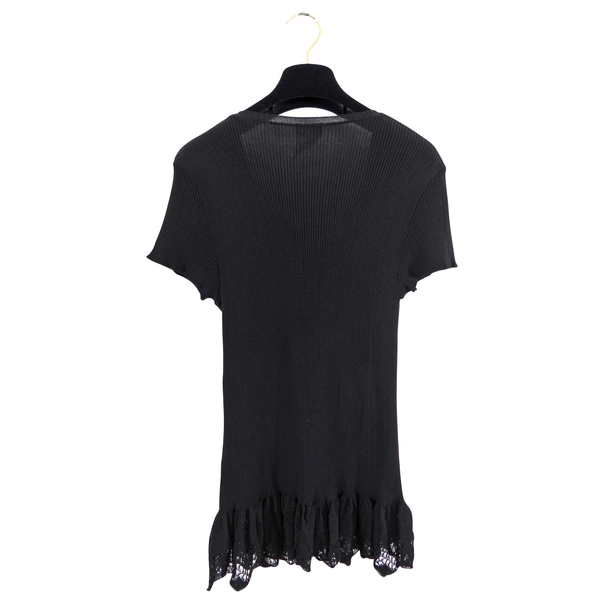 Chanel 06P Black Rib Knit Top with Lace Hem - FR42 (8/10)
