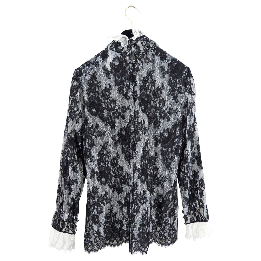 Chanel Pre-Fall 2015 Runway Black and White Lace Blouse - FR38 / S