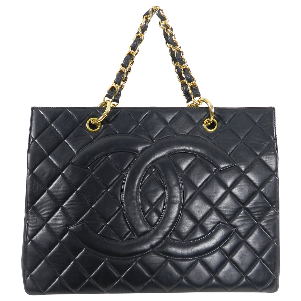 Chanel Vintage 1990's Large Lambskin Quilted CC Logo Tote Bag