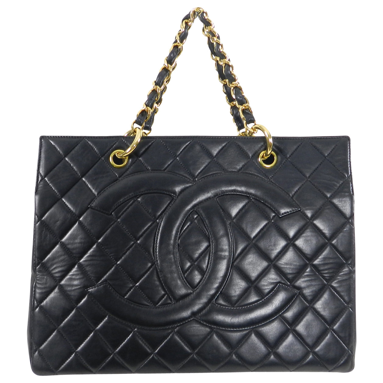 Chanel Vintage 1990's Large Lambskin Quilted CC Logo Tote Bag