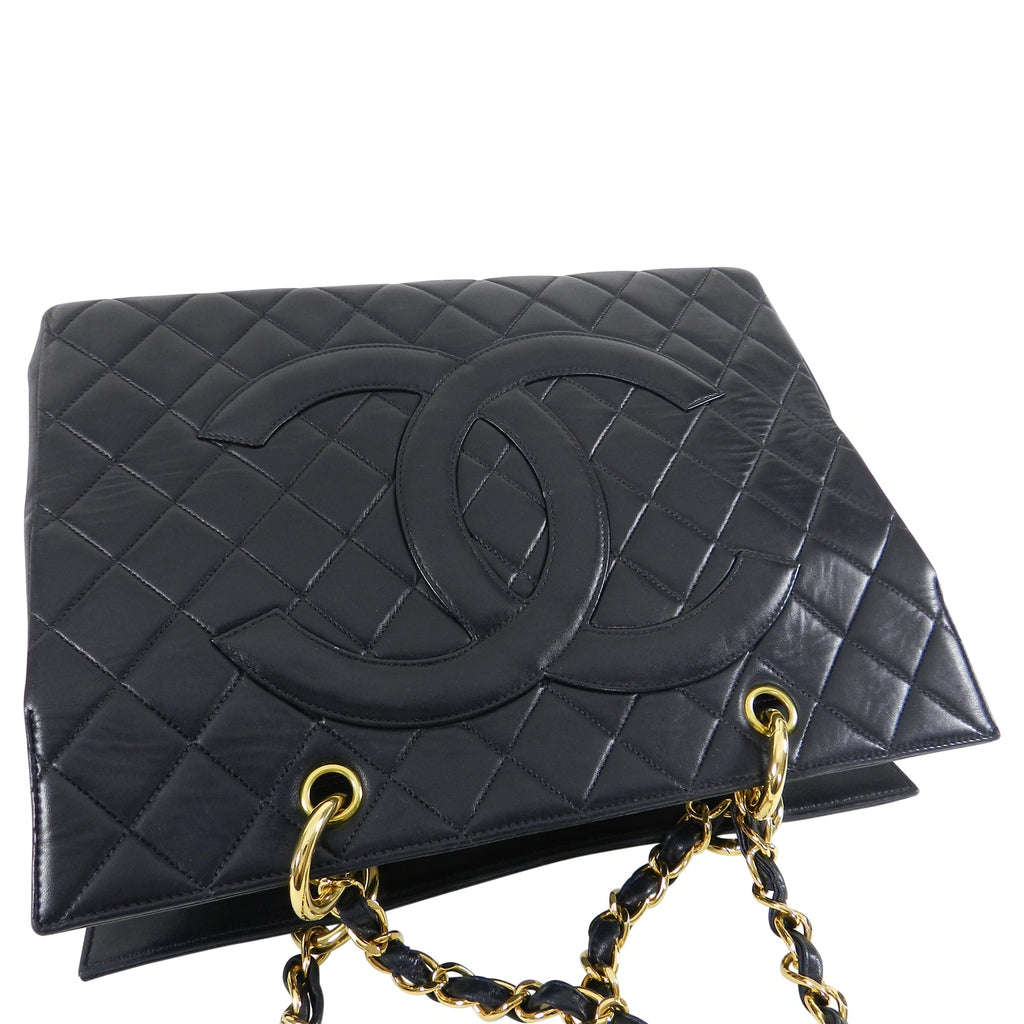 Chanel Vintage 1990's Large Lambskin Quilted CC Logo Tote Bag