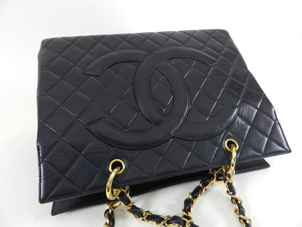 Chanel Vintage 1990's Large Lambskin Quilted CC Logo Tote Bag