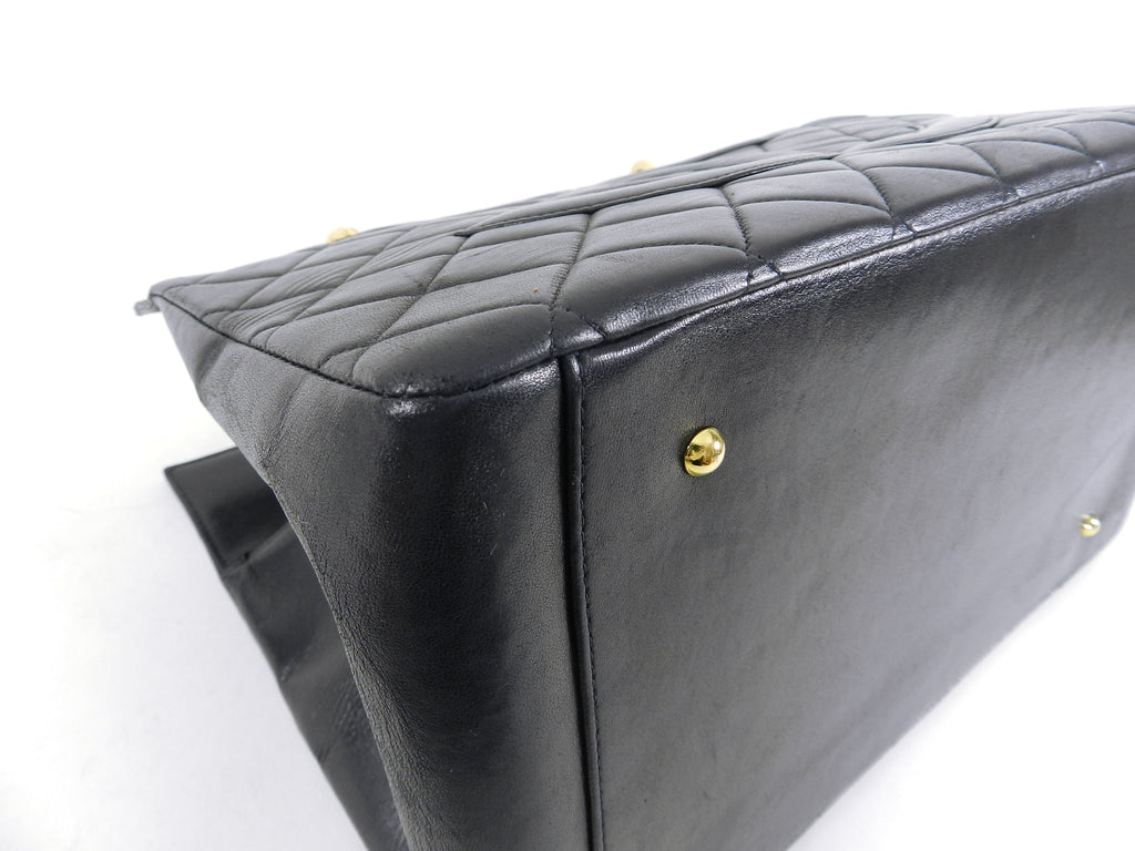 Chanel Vintage 1990's Large Lambskin Quilted CC Logo Tote Bag