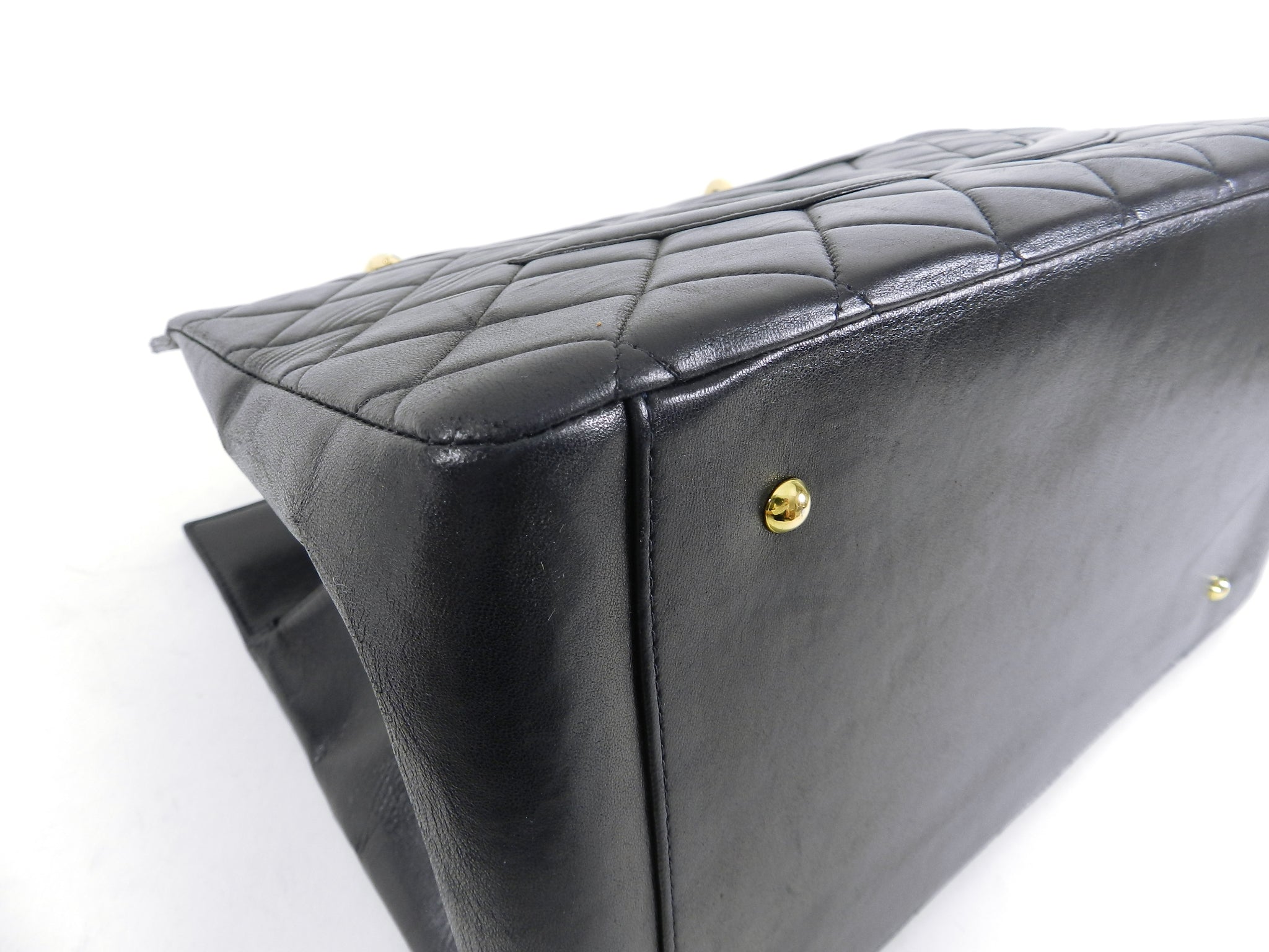 Chanel Vintage 1990's Large Lambskin Quilted CC Logo Tote Bag