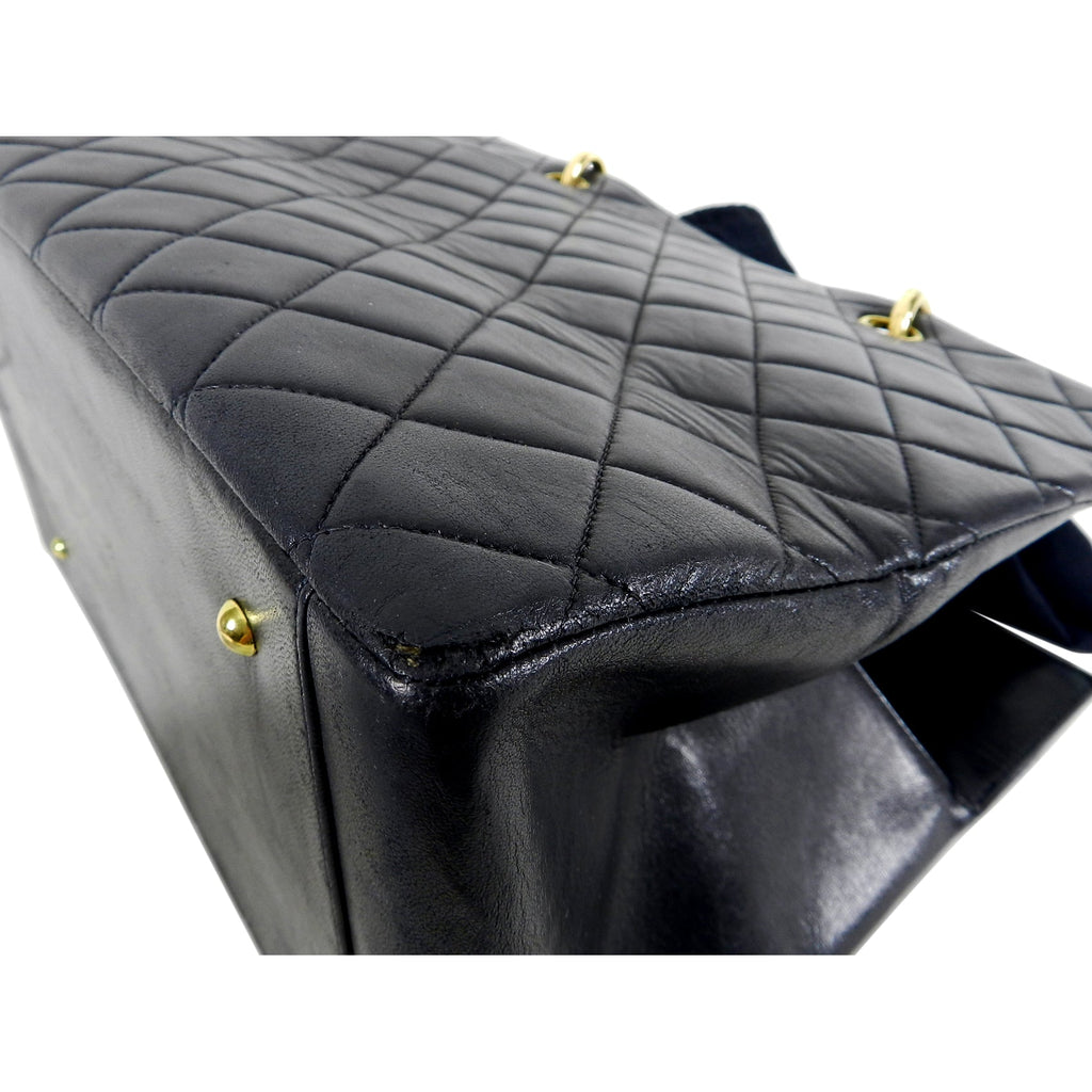 Chanel Vintage 1990's Large Lambskin Quilted CC Logo Tote Bag