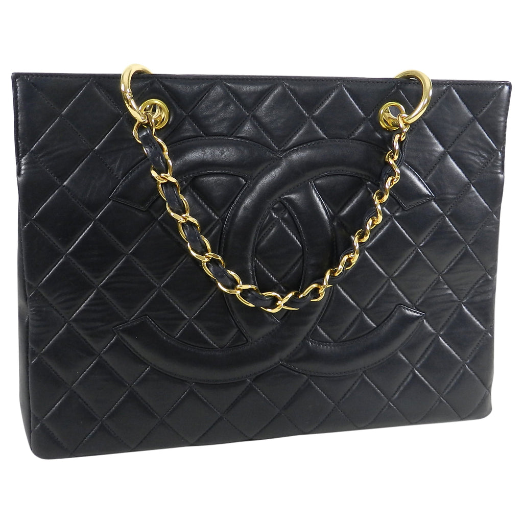 Chanel Vintage 1990's Large Lambskin Quilted CC Logo Tote Bag