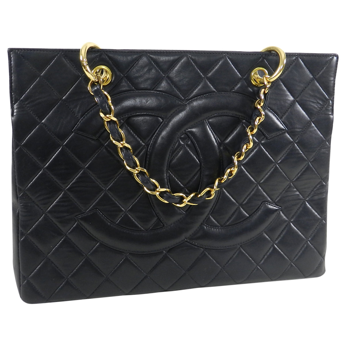 Chanel Vintage 1990's Large Lambskin Quilted CC Logo Tote Bag
