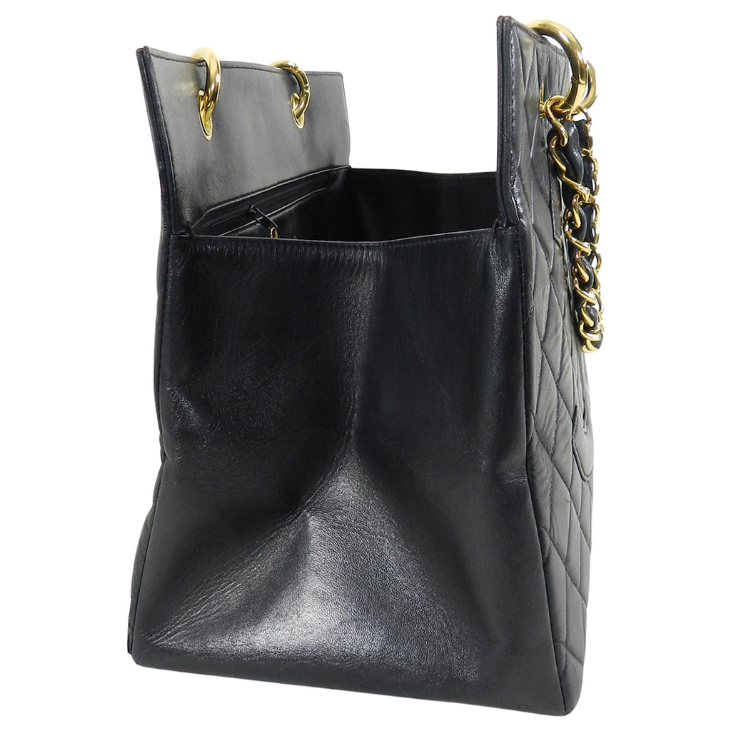 Chanel Vintage 1990's Large Lambskin Quilted CC Logo Tote Bag