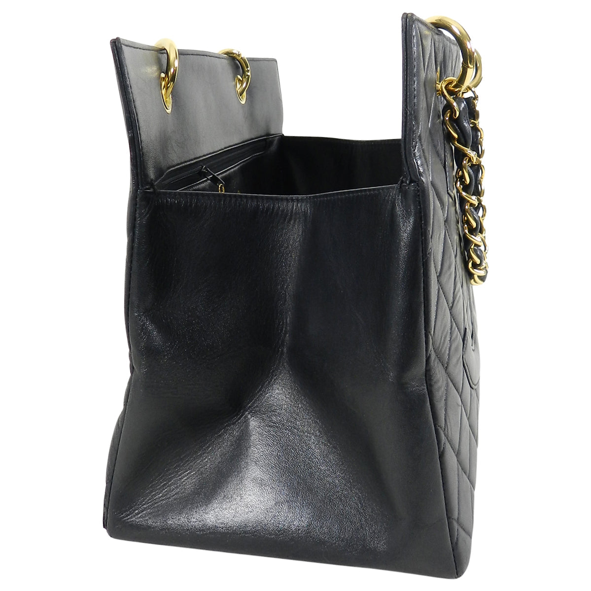 Chanel Vintage 1990's Large Lambskin Quilted CC Logo Tote Bag