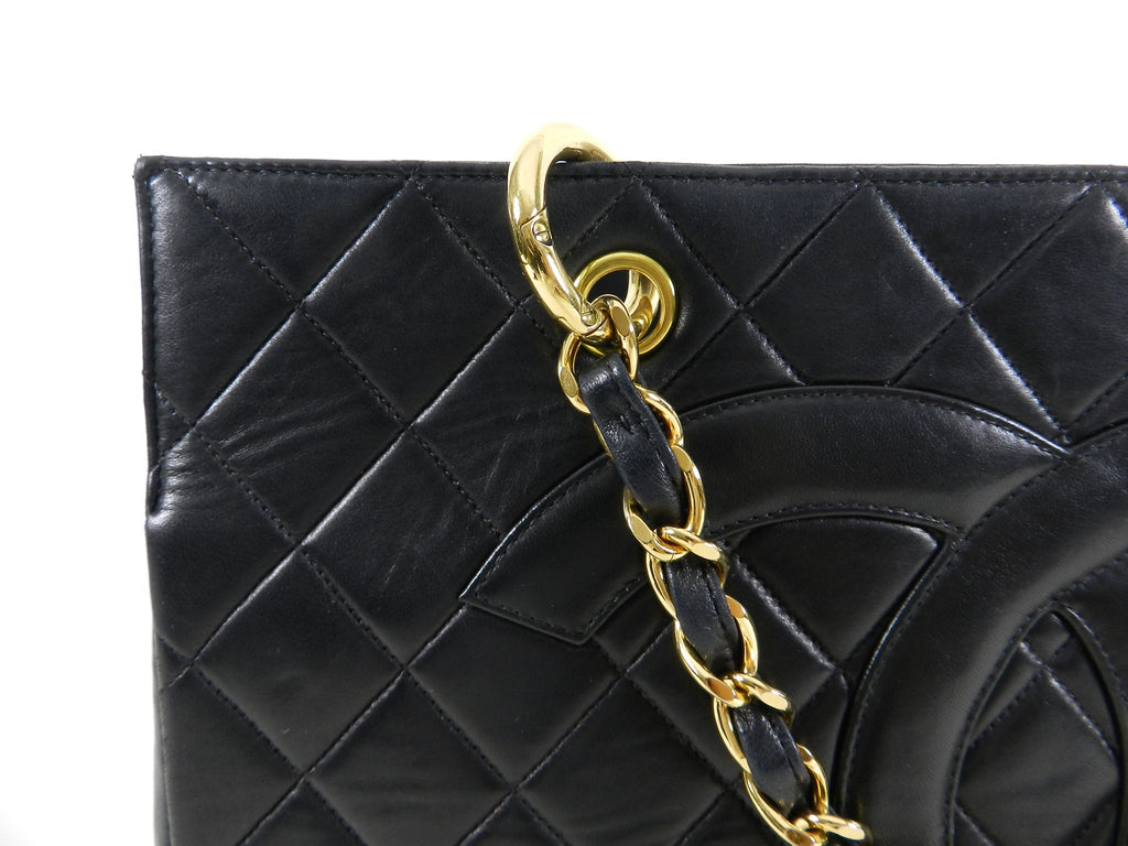 Chanel Vintage 1990's Large Lambskin Quilted CC Logo Tote Bag