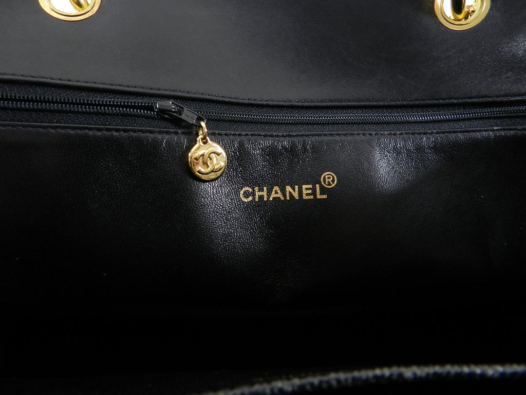 Chanel Vintage 1990's Large Lambskin Quilted CC Logo Tote Bag