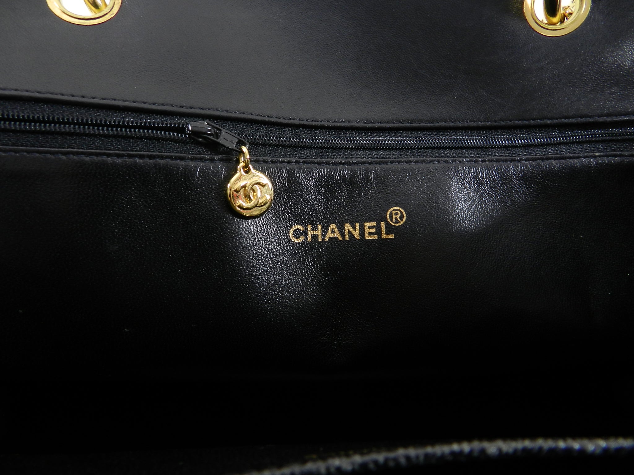 Chanel Vintage 1990's Large Lambskin Quilted CC Logo Tote Bag