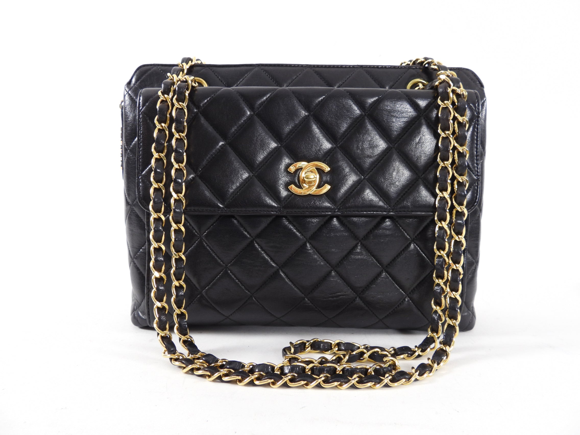 Chanel Vintage 1996 Small Black Lambskin Chain Strap Bag
