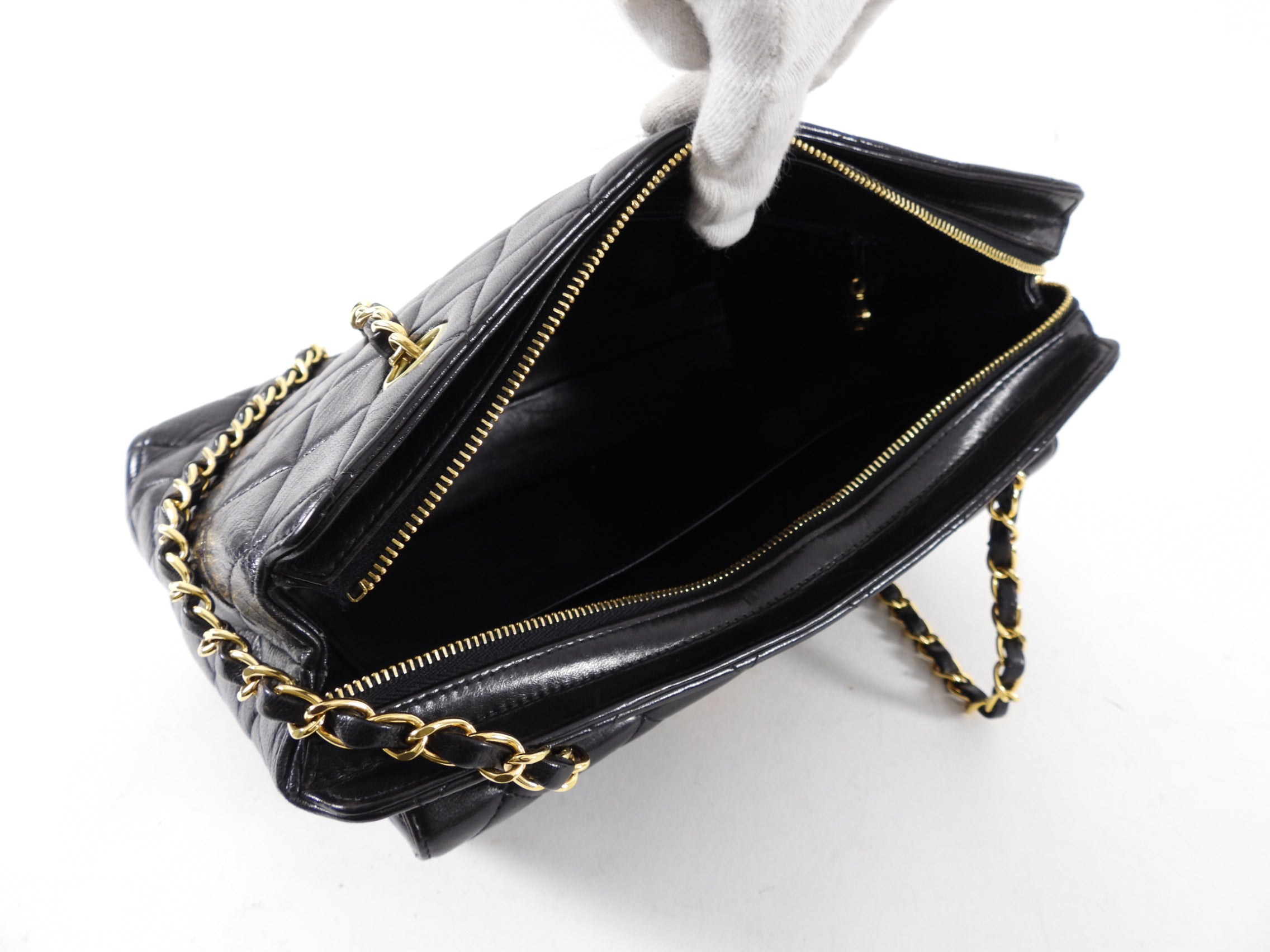 Chanel Vintage 1996 Small Black Lambskin Chain Strap Bag