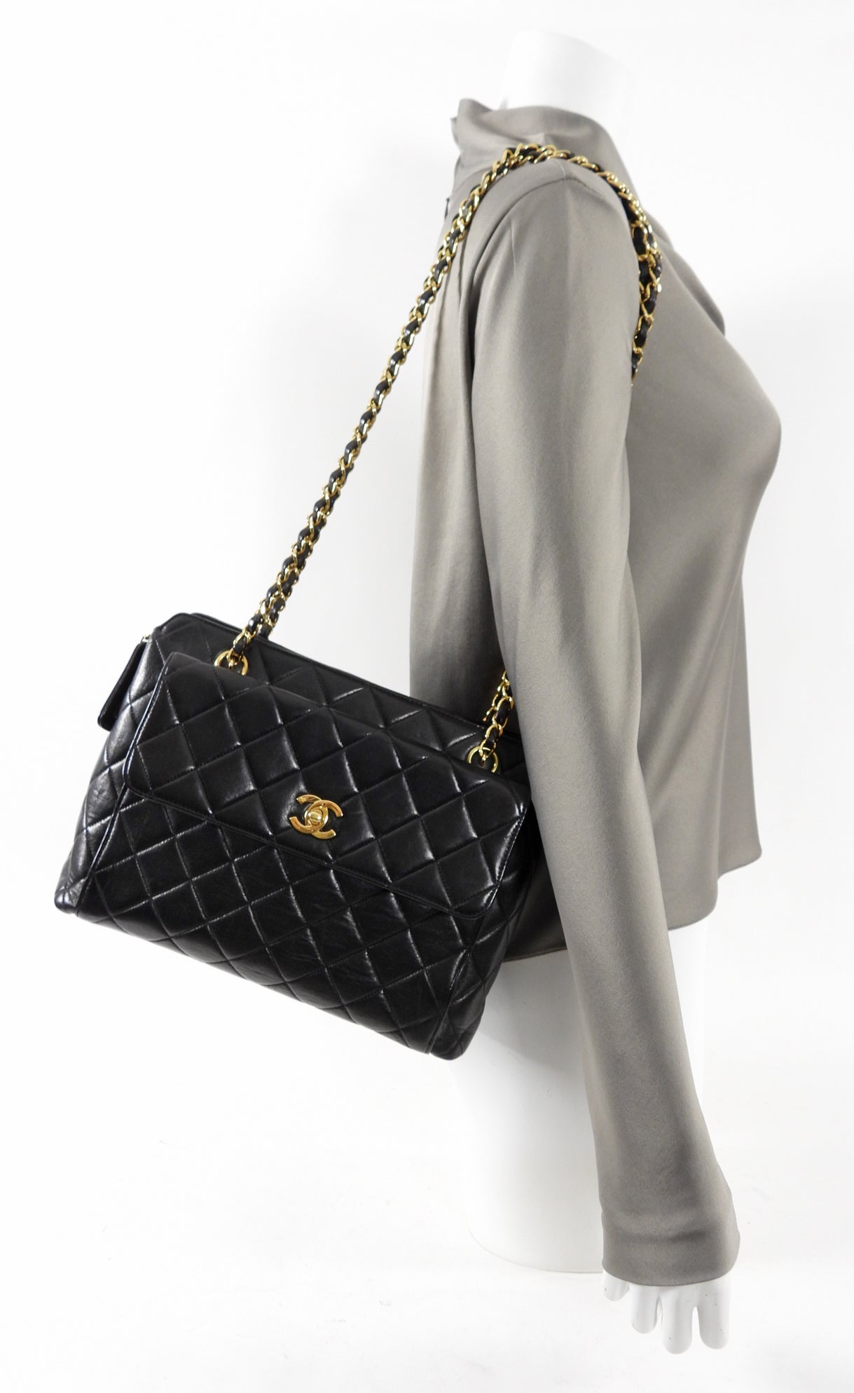 Chanel Vintage 1996 Small Black Lambskin Chain Strap Bag
