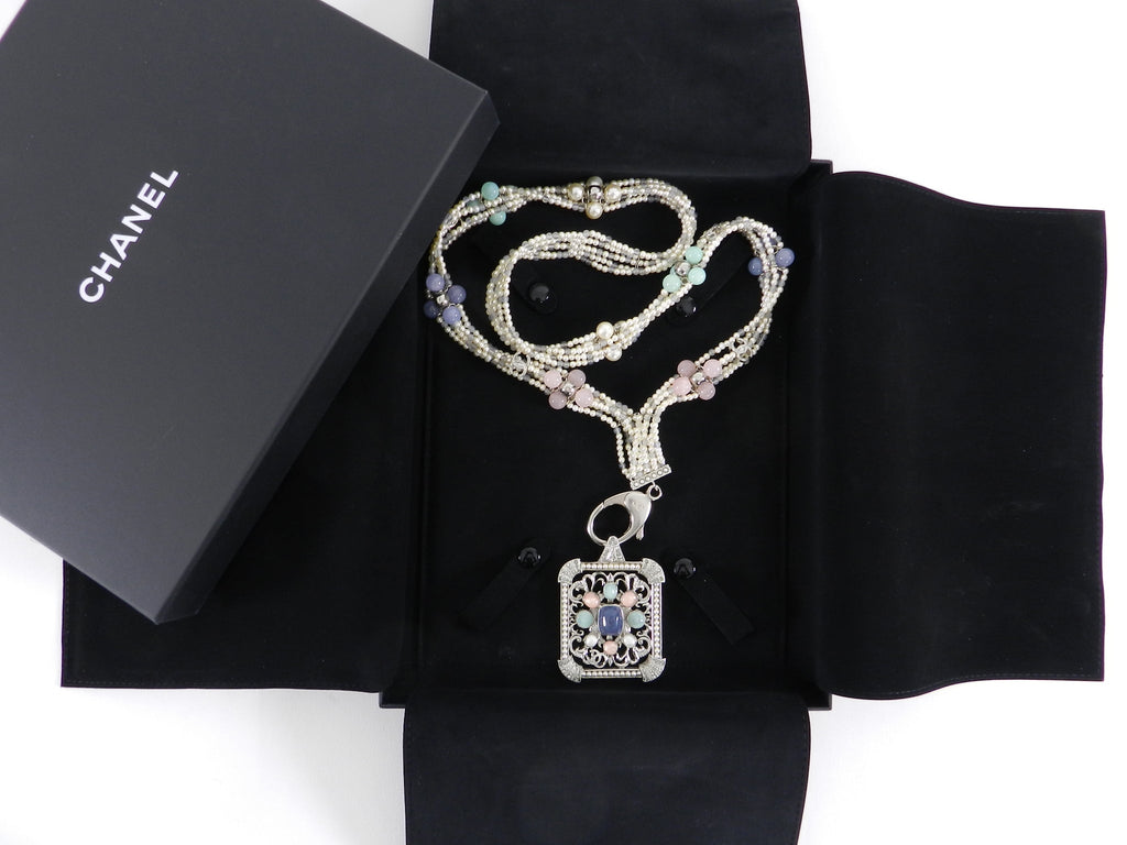 Chanel 17S Pearl Bead Deco Style Lanyard Runway Necklace
