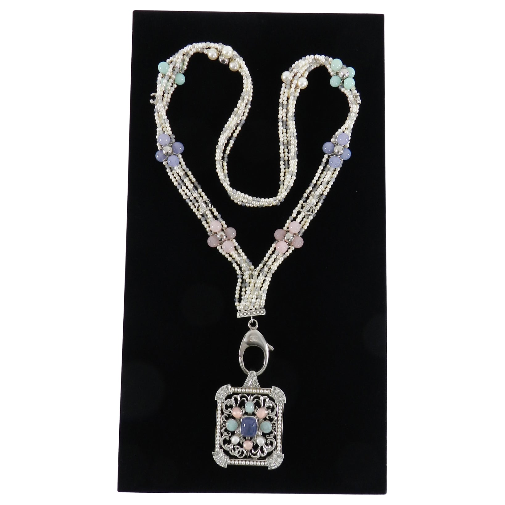 Chanel 17S Pearl Bead Deco Style Lanyard Runway Necklace