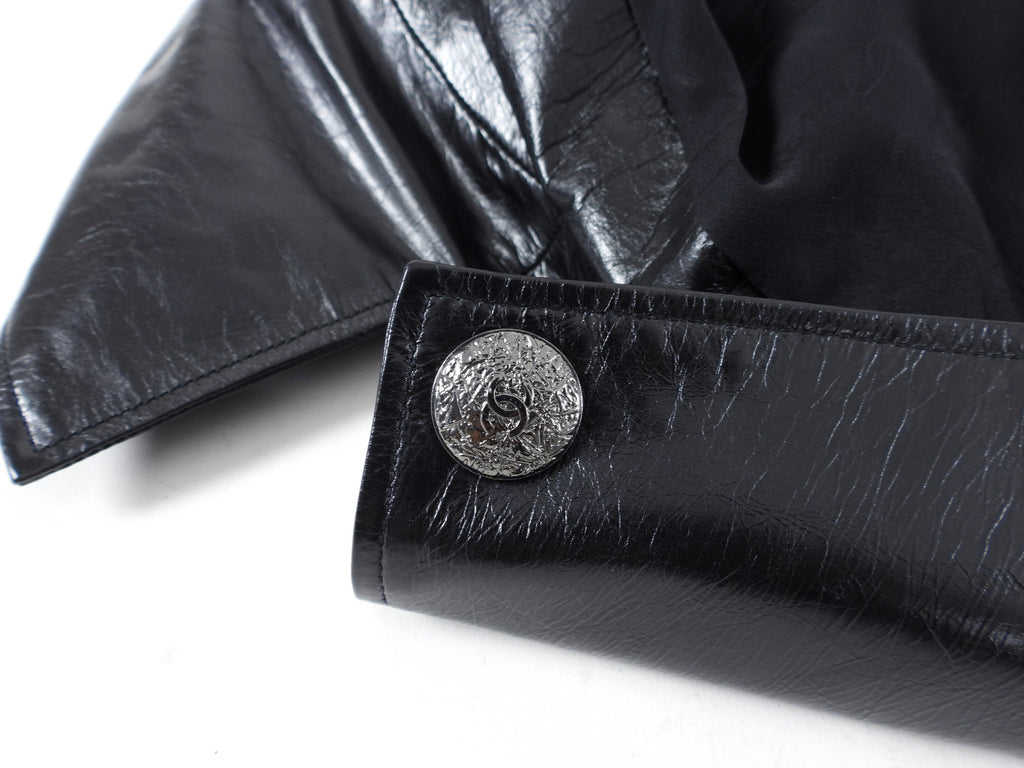 Chanel 14K Black Leather Flare Coat - FR38  (USA M)
