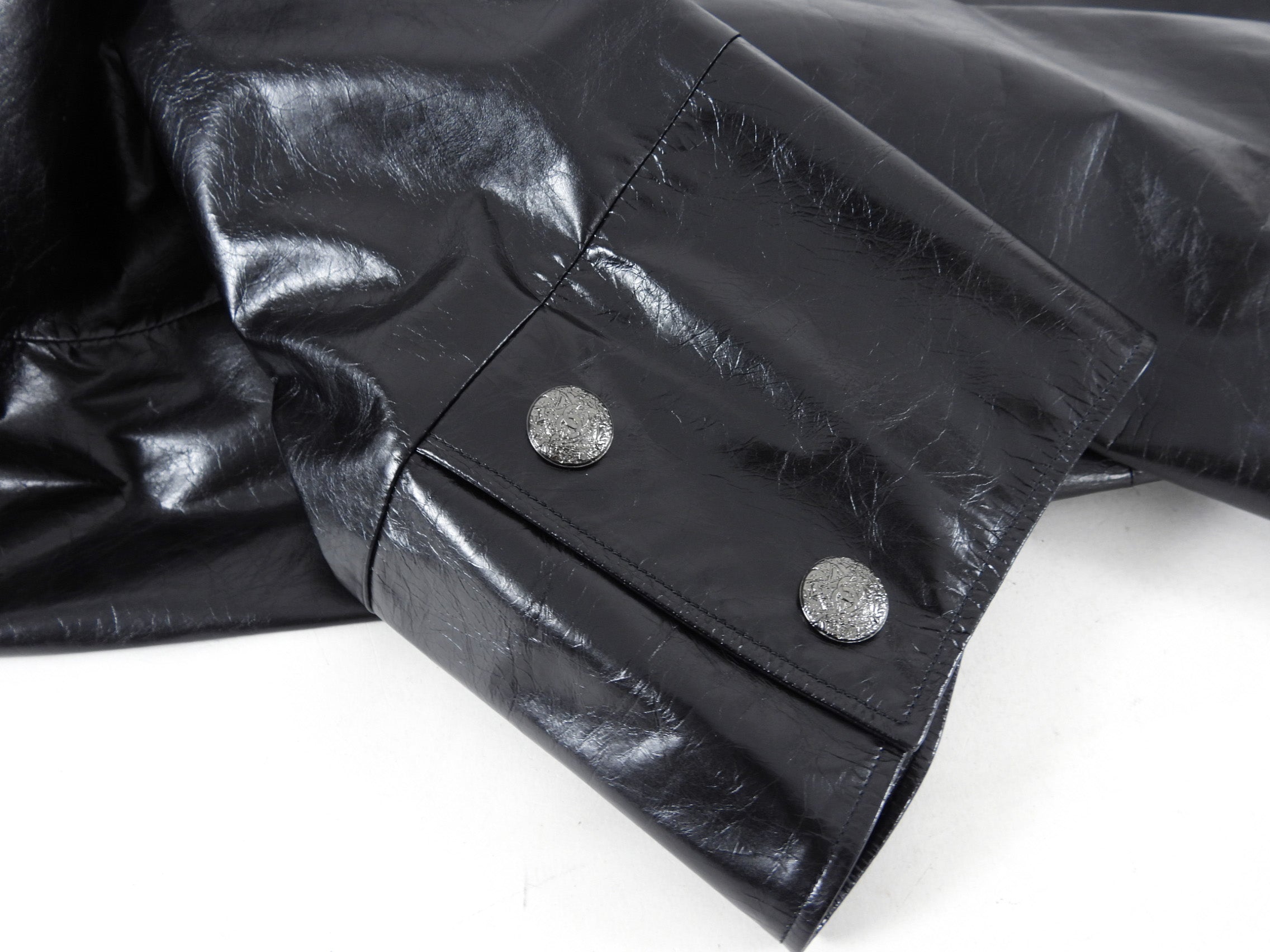 Chanel 14K Black Leather Flare Coat - FR38  (USA M)