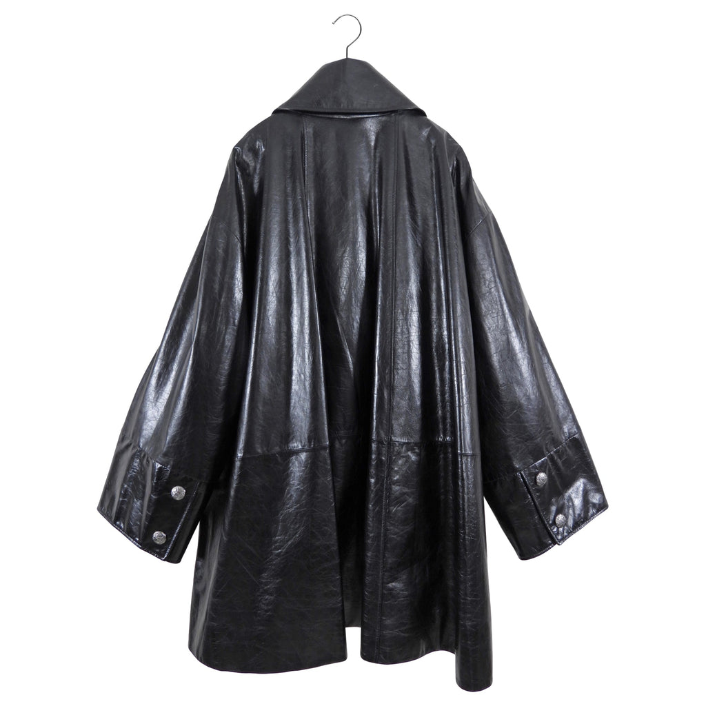 Chanel 14K Black Leather Flare Coat - FR38  (USA M)