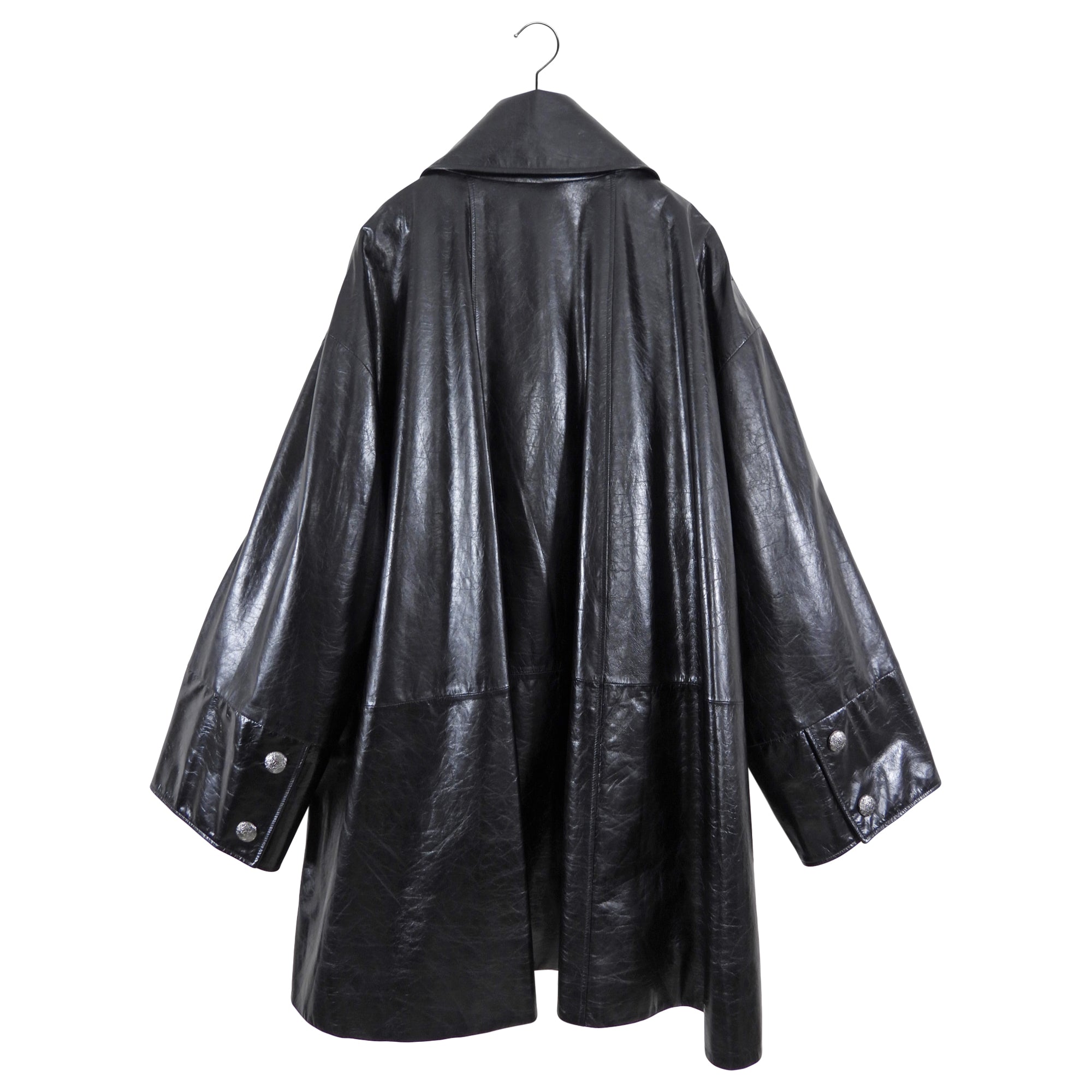 Chanel 14K Black Leather Flare Coat - FR38  (USA M)
