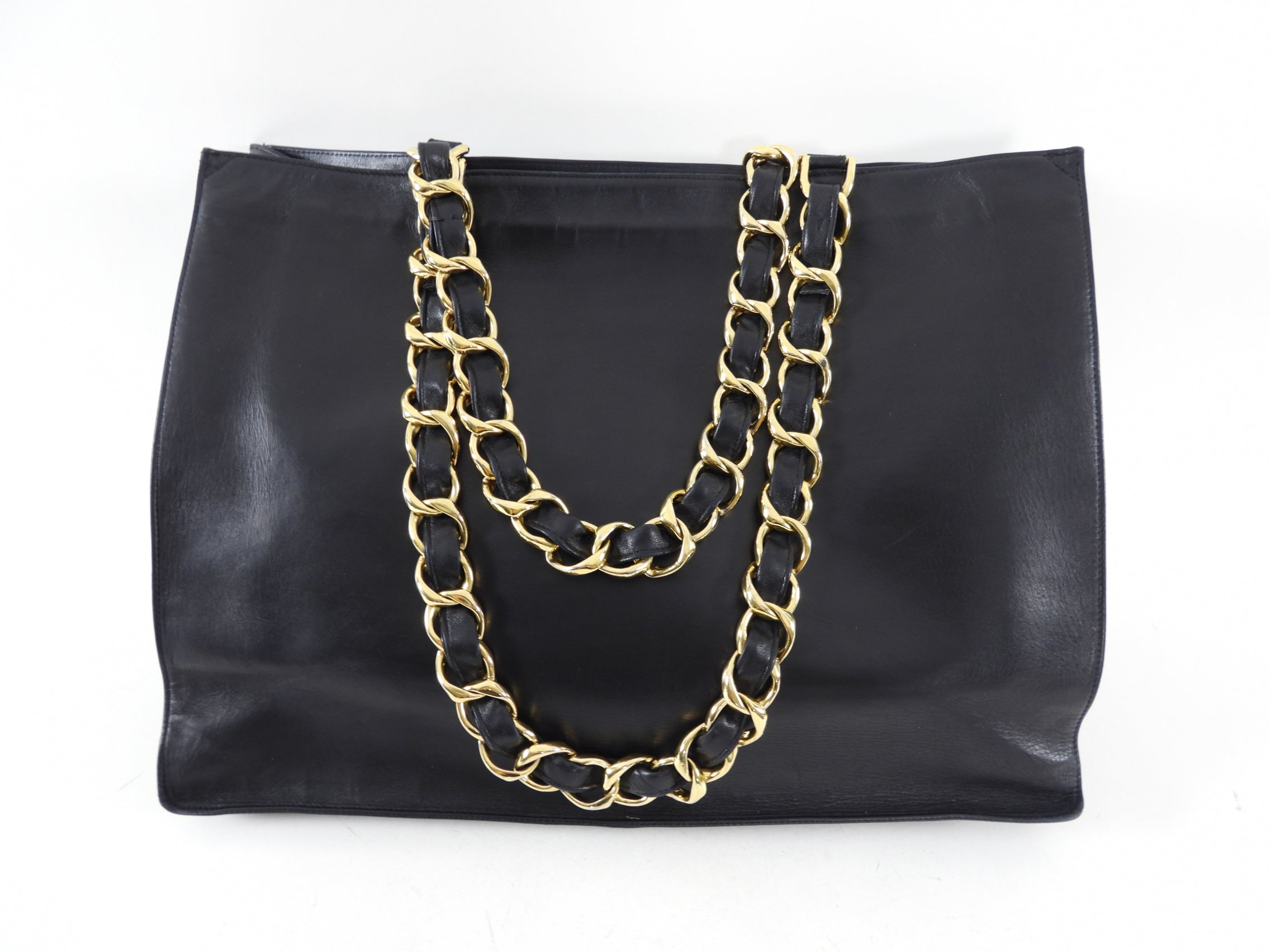 Chanel Vintage 1994 XL Smooth Lambskin Leather CC Chain Tote Bag