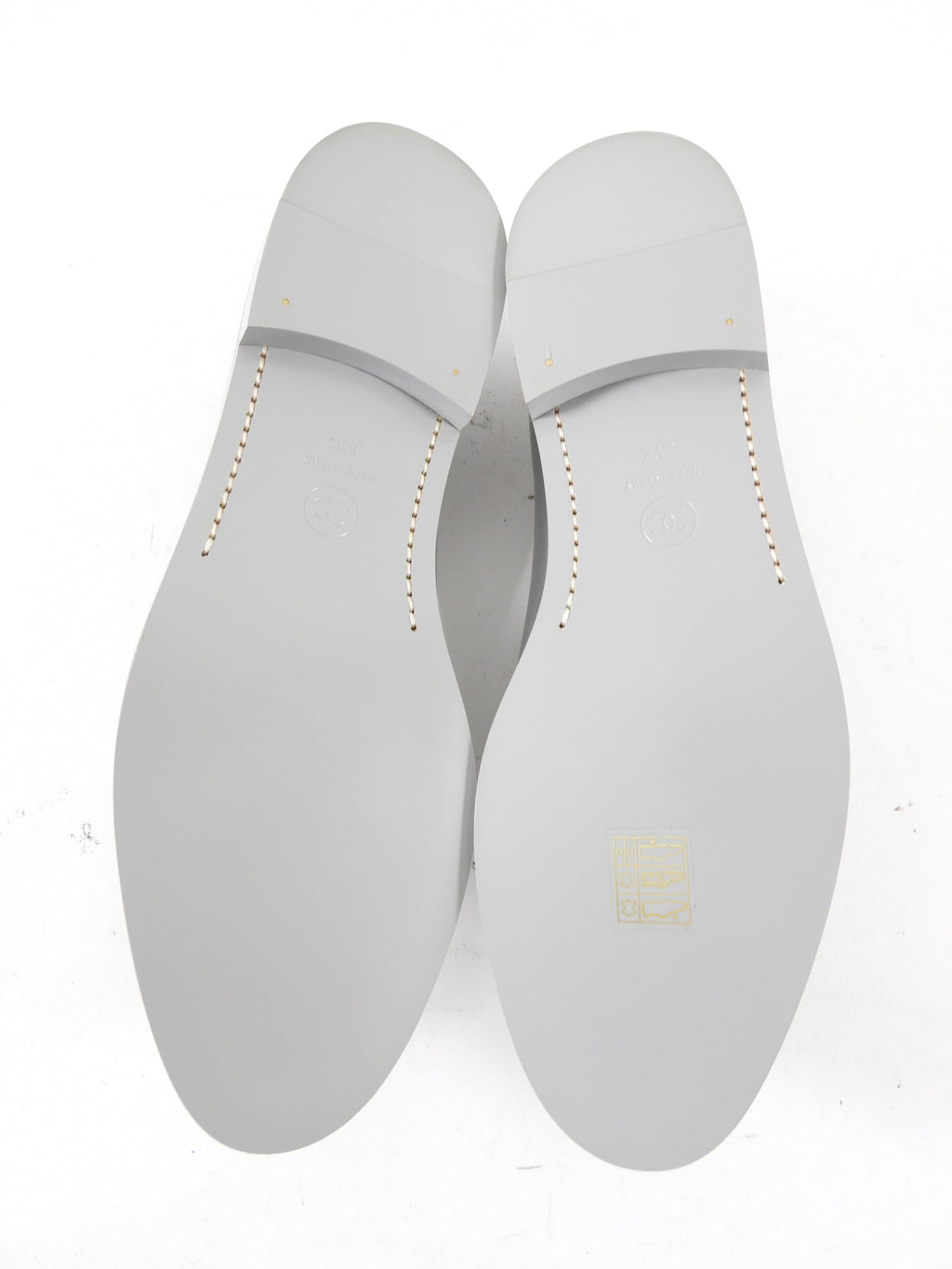 Chanel Putty Grey Glossed Leather CC Loafer - 39.5