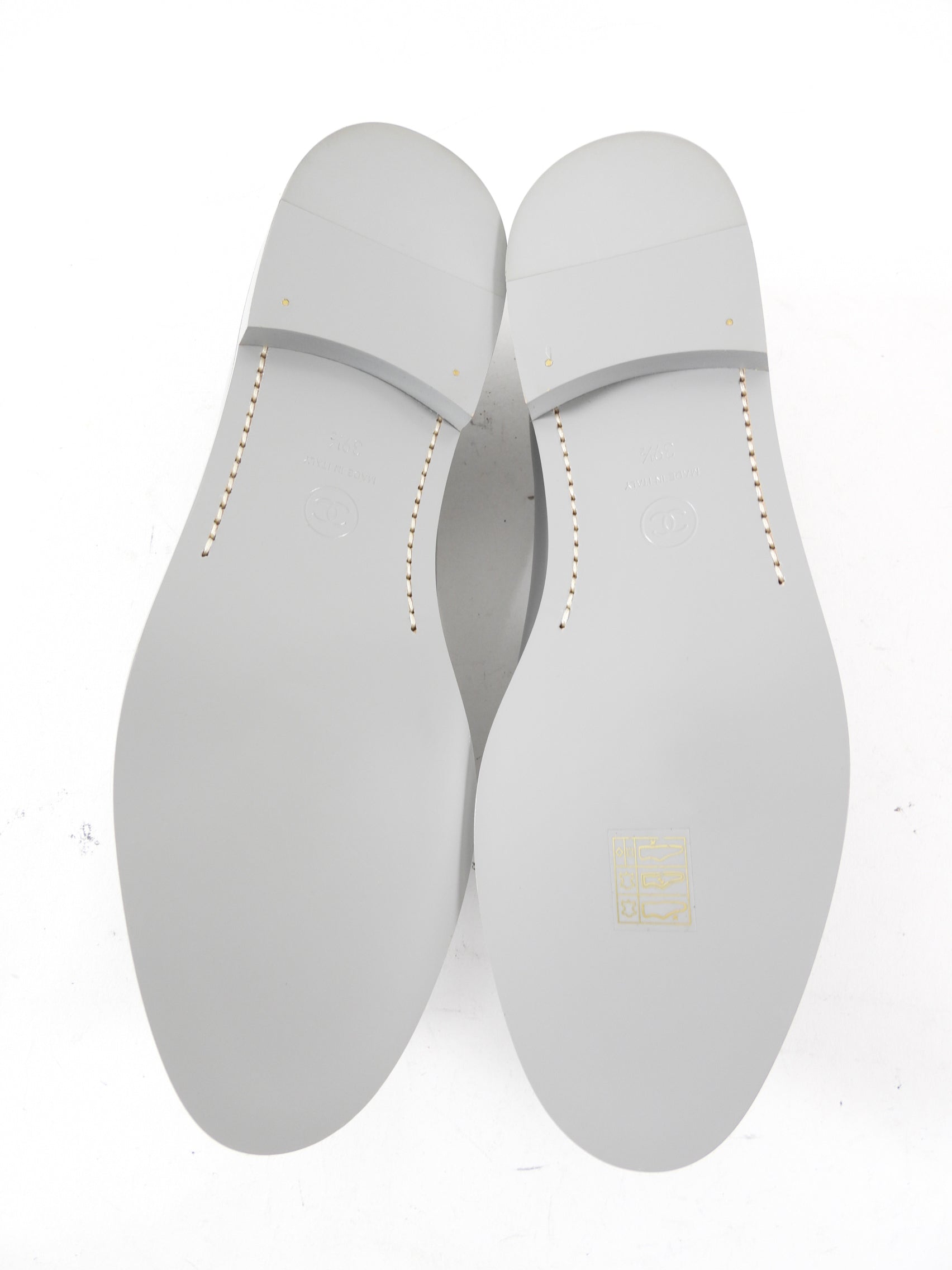 Chanel Putty Grey Glossed Leather CC Loafer - 39.5