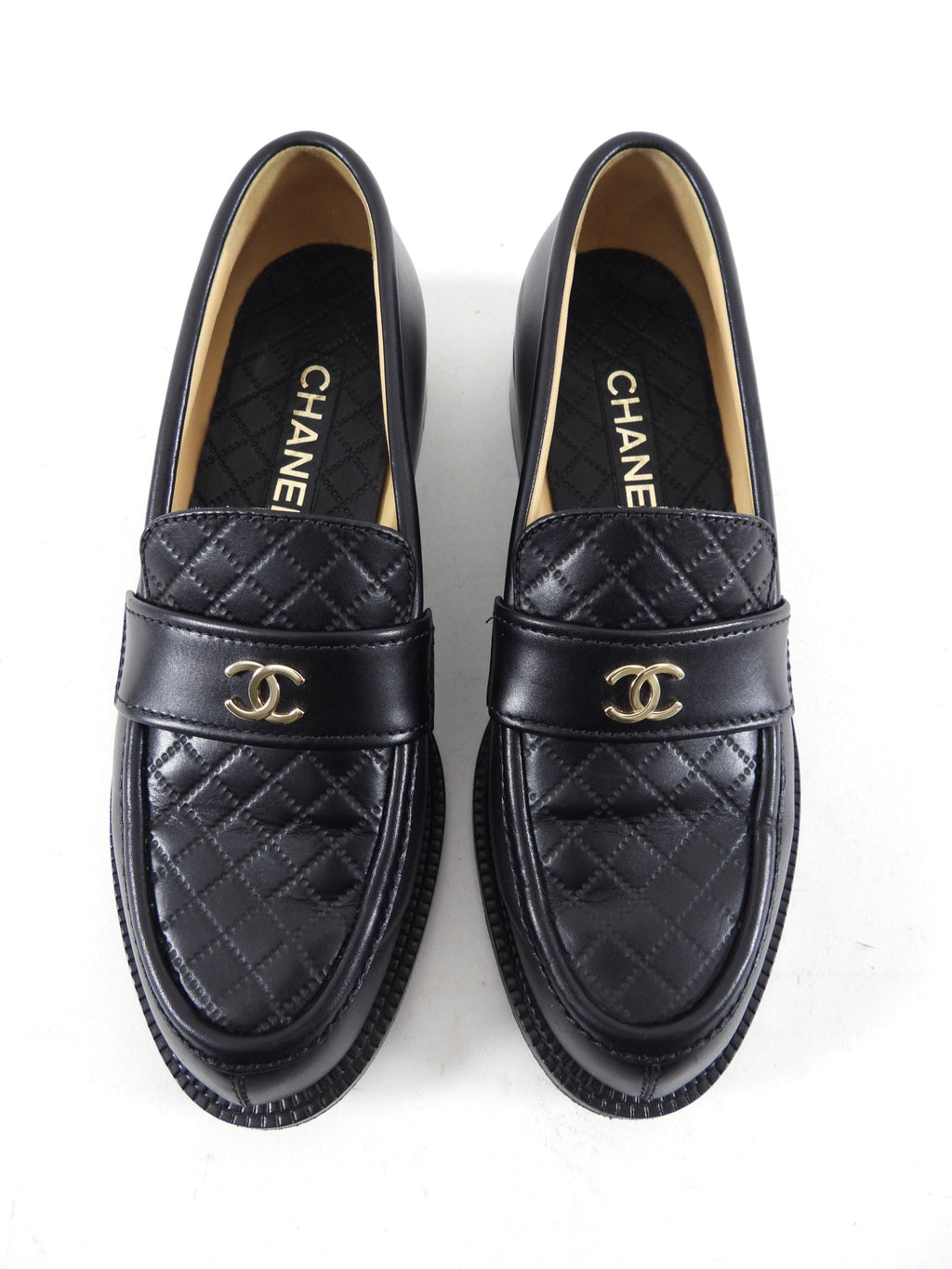 Chanel Black Leather Quilted CC Loafers - 40