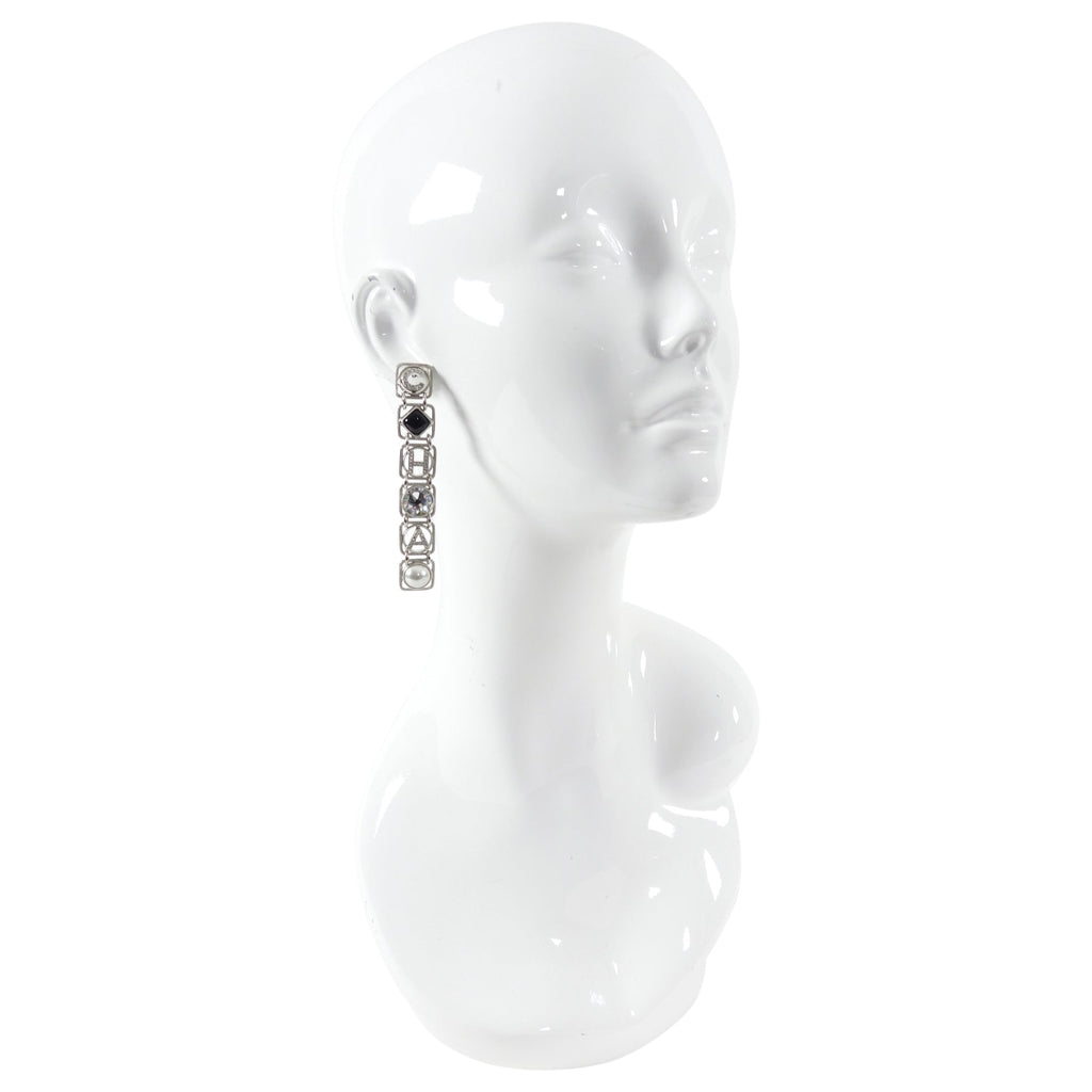 Chanel 20S Long Silver Crystal Logo Link Earrings