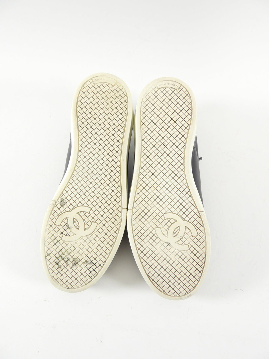 Chanel Black Leather and White Logo Court Sneakers - 36