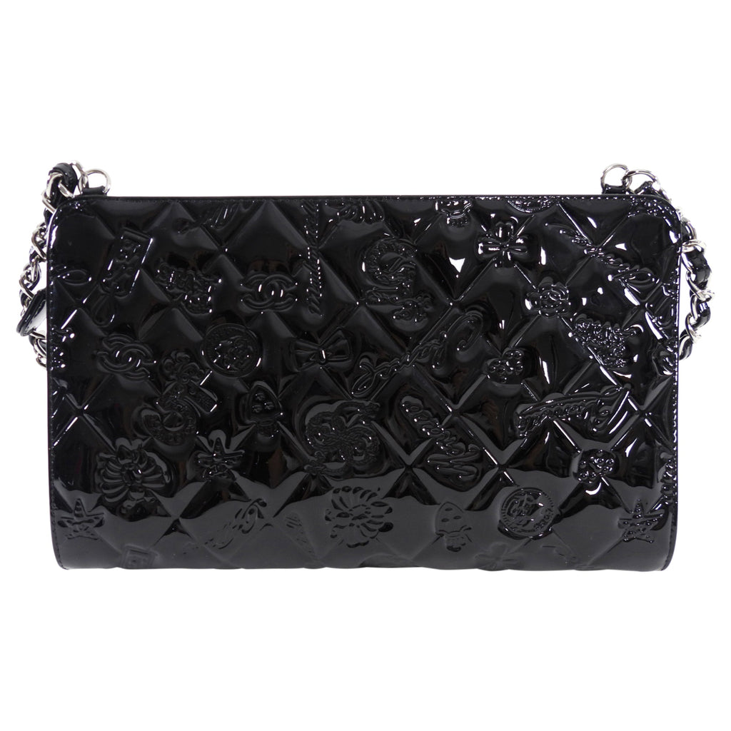 Chanel Black Patent Leather 2006-8 Lucky Symbols Pochette Bag