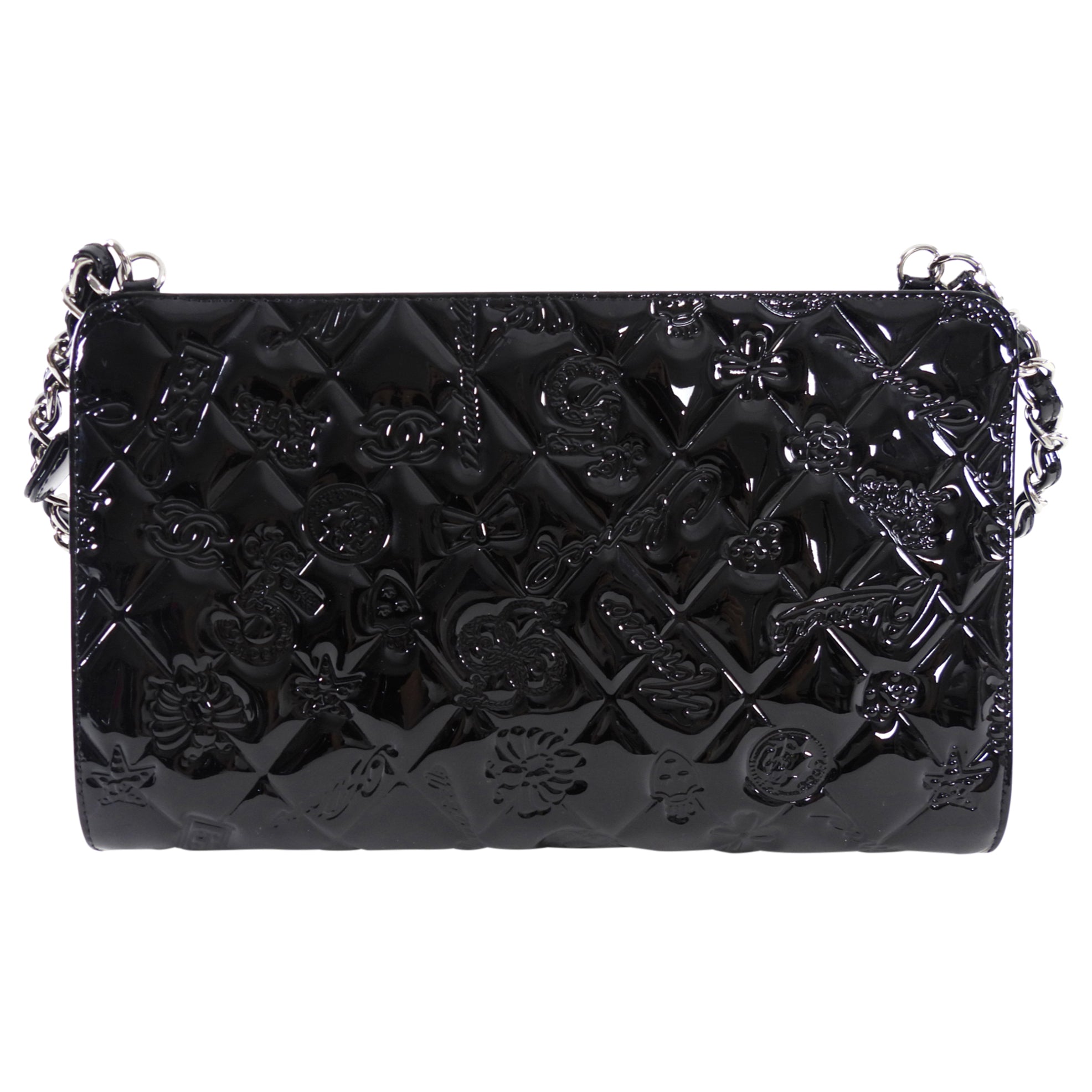 Chanel Black Patent Leather 2006-8 Lucky Symbols Pochette Bag