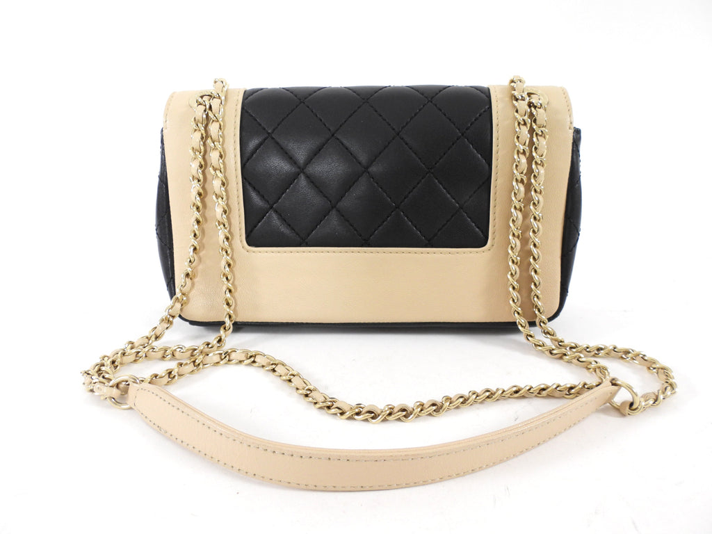 Chanel Mademoiselle Vintage Beige and Black Small Full Flap Bag