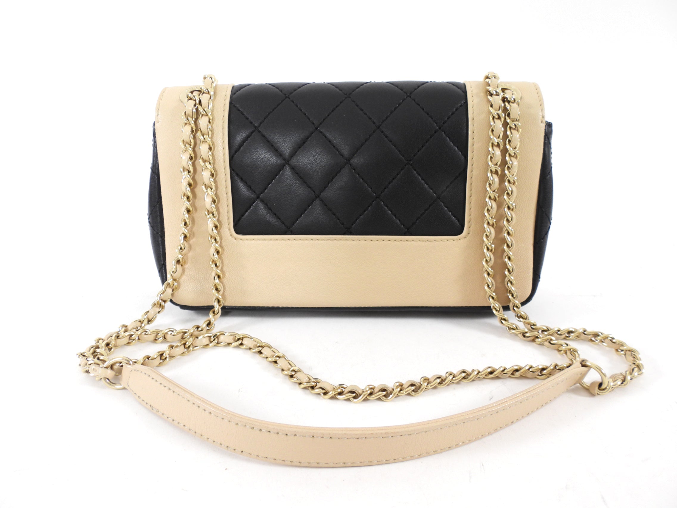 Chanel Mademoiselle Vintage Beige and Black Small Full Flap Bag