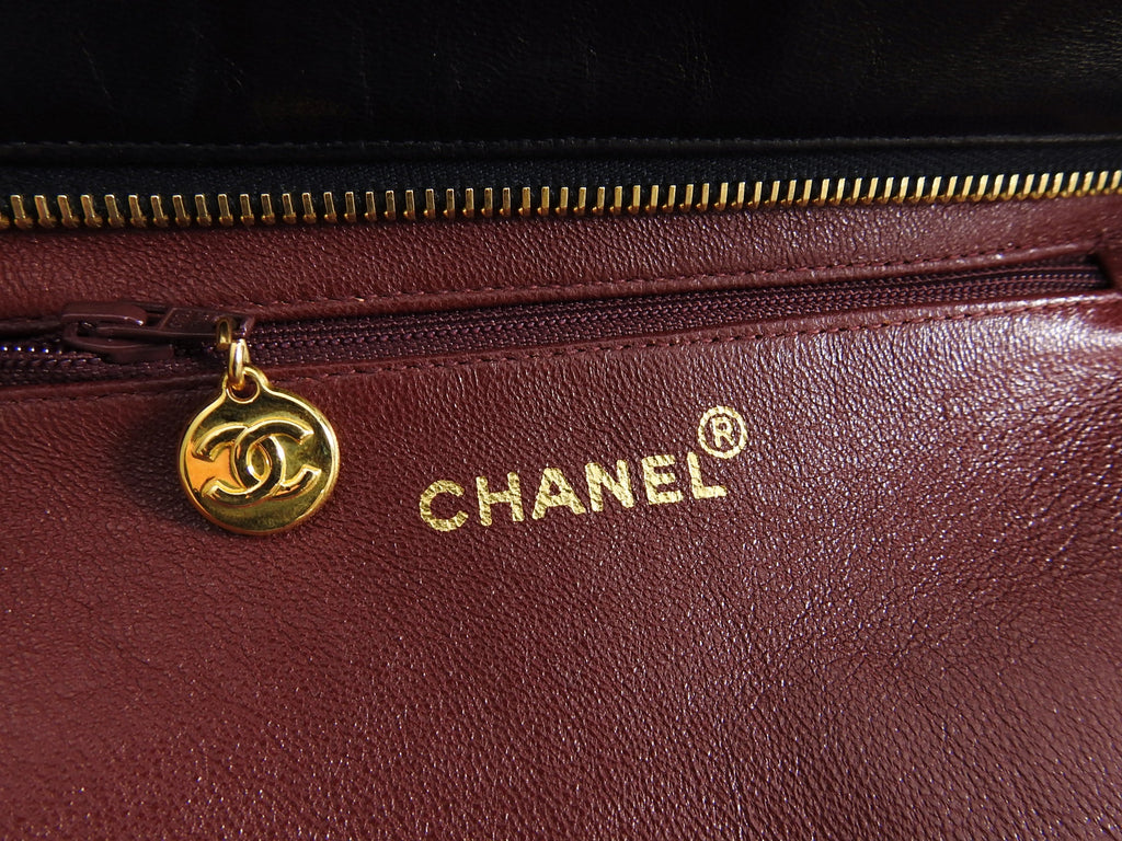 Chanel 1991 Vintage Black Lambskin CC Medallion Tote Bag
