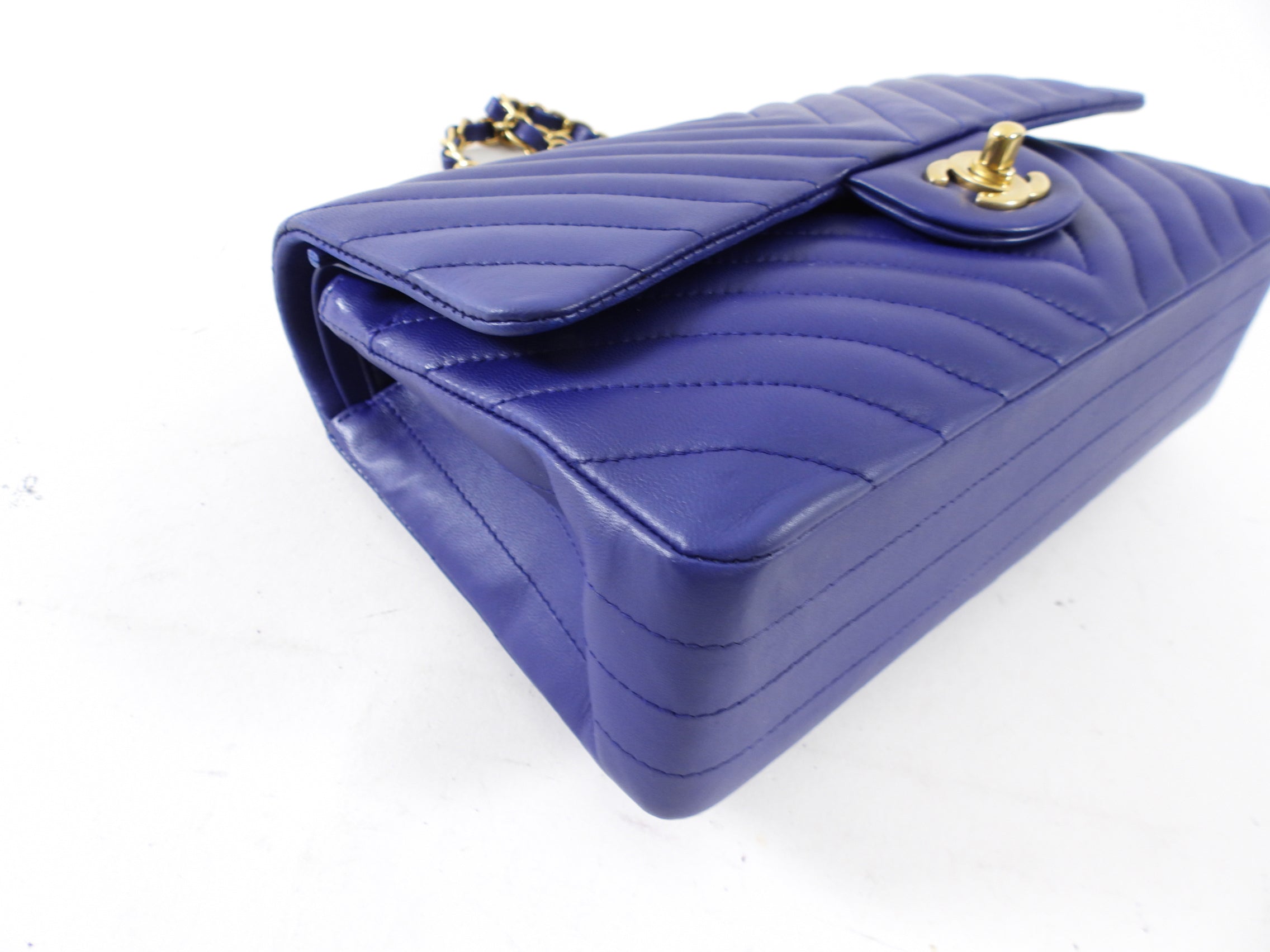 Chanel Blue Chevron Quilted Medium Double Classic Flap Bag GHW