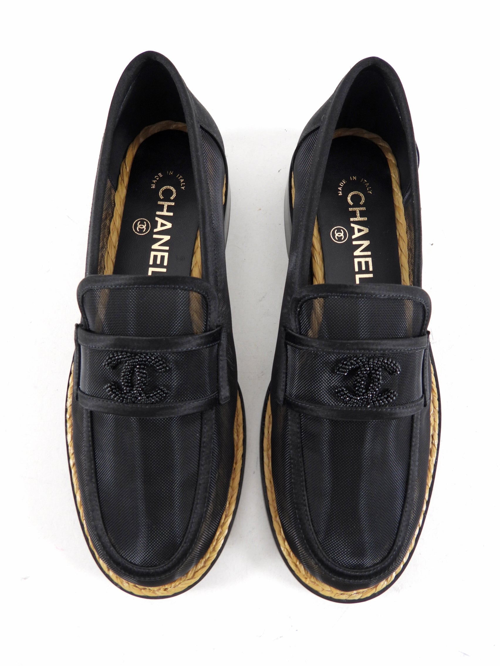 Chanel 2022 Black Mesh Beaded CC Loafers - 37 (EU37.5)