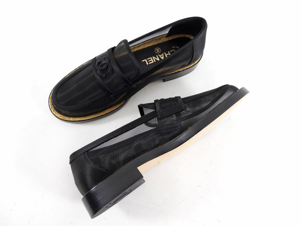 Chanel 2022 Black Mesh Beaded CC Loafers - 37 (EU37.5)