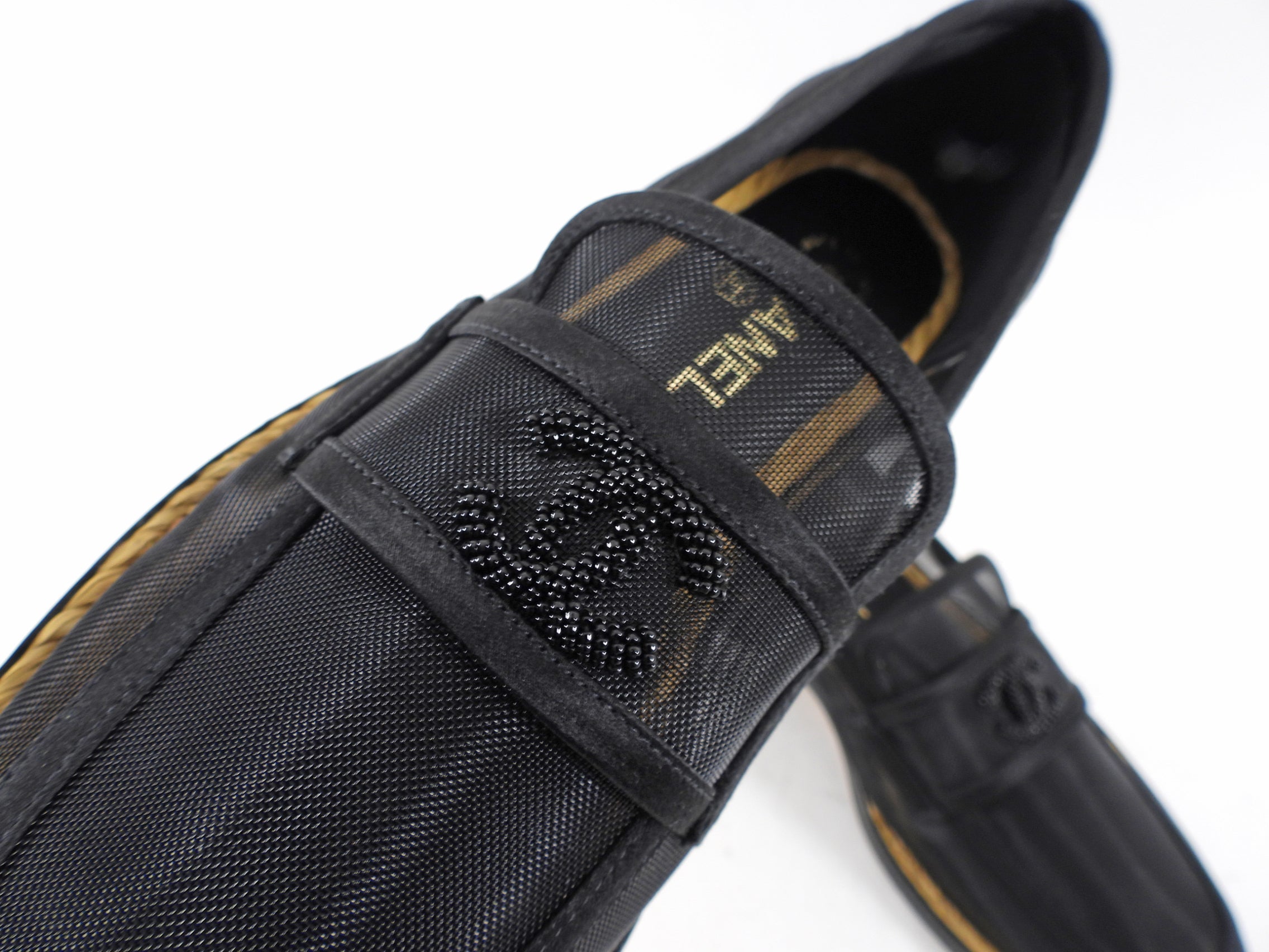 Chanel 2022 Black Mesh Beaded CC Loafers - 37 (EU37.5)