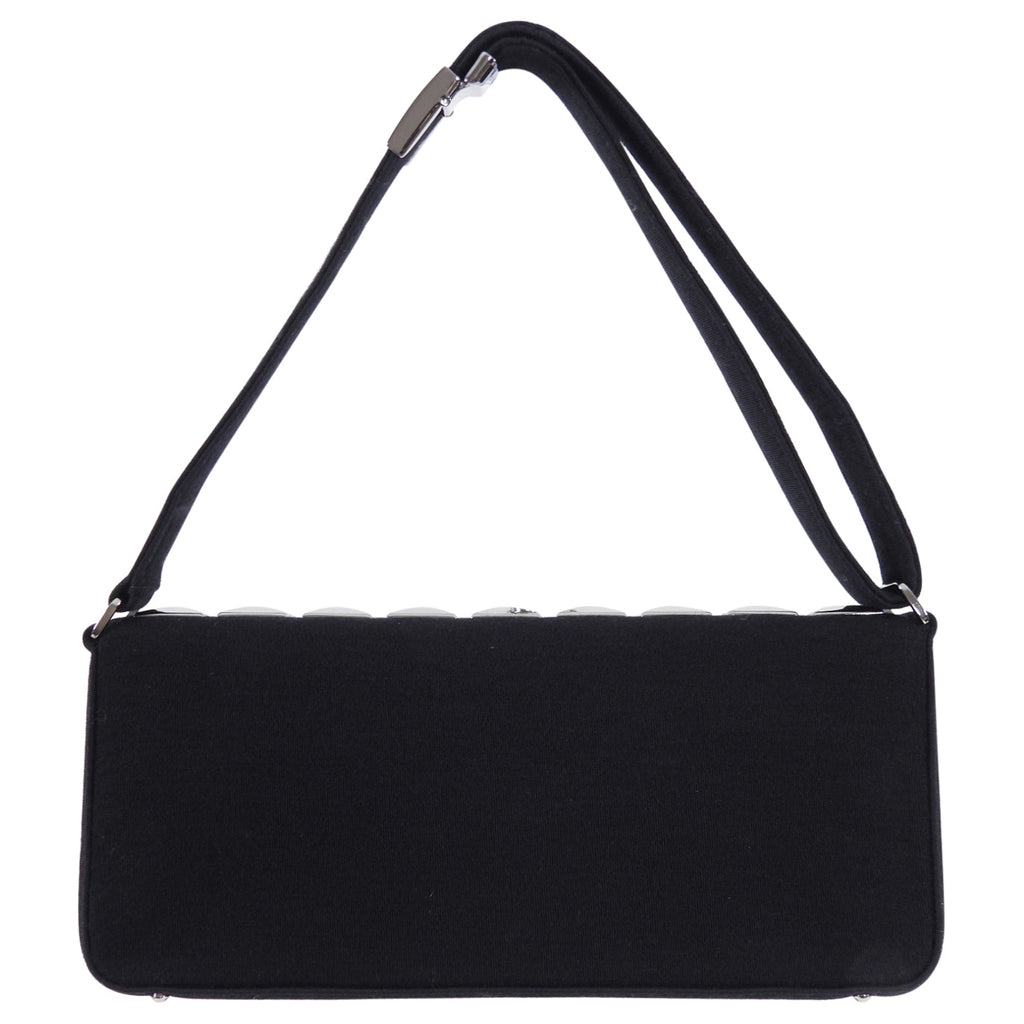 Chanel Choco Bar Silver Metal Stud and Black Wool Shoulder Bag