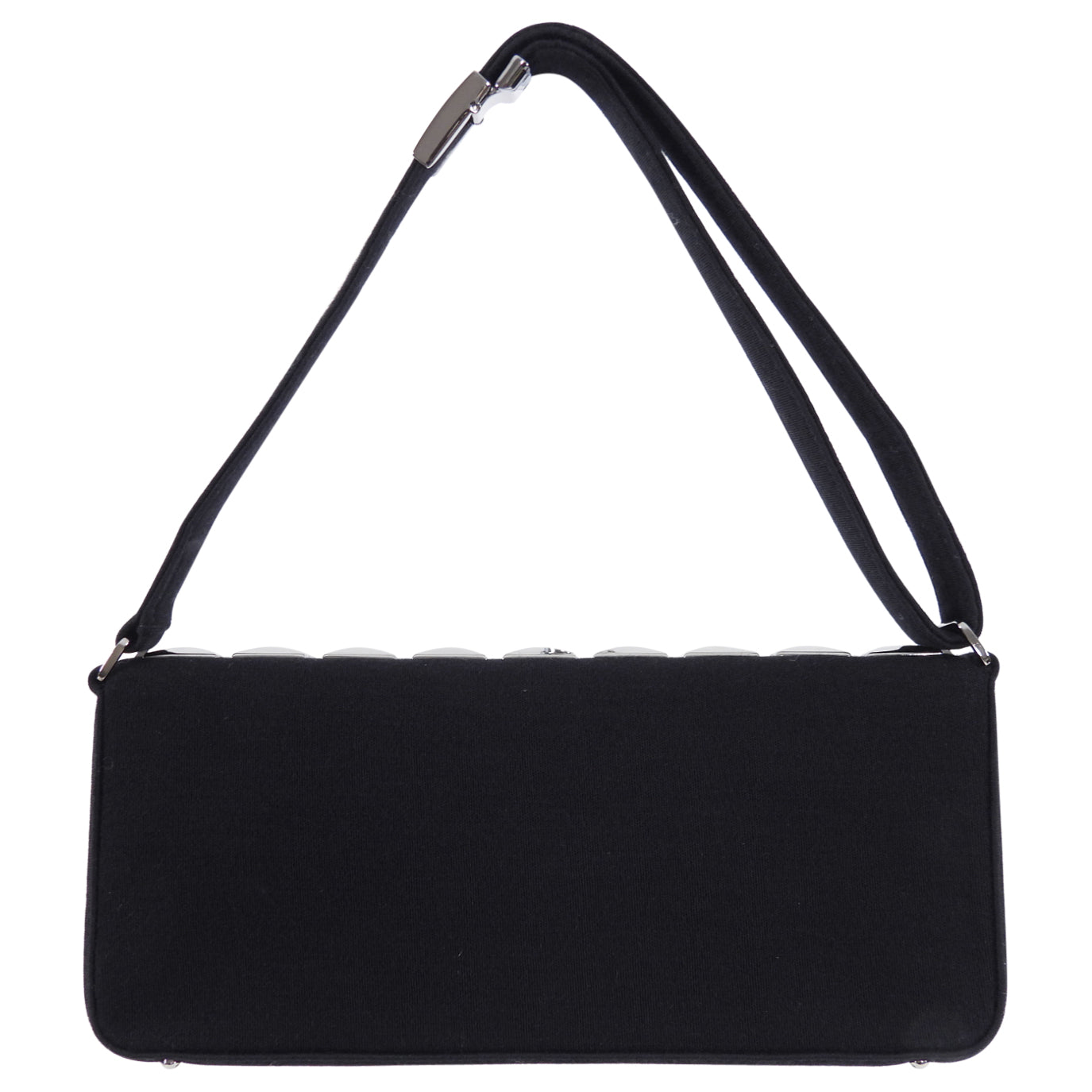 Chanel Choco Bar Silver Metal Stud and Black Wool Shoulder Bag