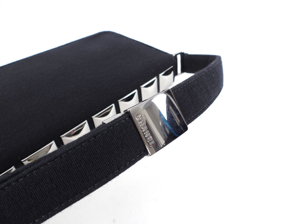 Chanel Choco Bar Silver Metal Stud and Black Wool Shoulder Bag